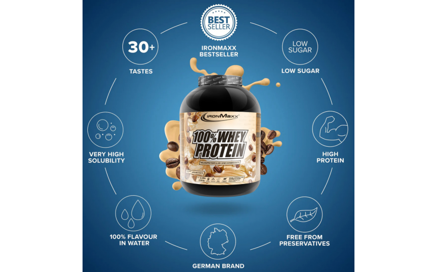 IronMaxx 100% Whey Protein – латте макиато, 2350 г