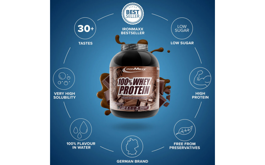 IronMaxx 100% Whey Protein – 2350 г, молочний шоколад IronMaxx 100% Whey Protein – молочний шоколад, 2350 г