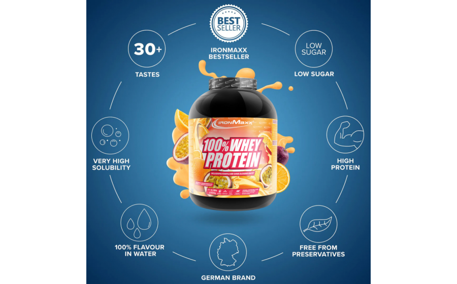 IronMaxx 100% Whey Protein – апельсин-маракуйя, 2350 г