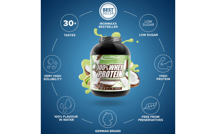IronMaxx 100% Whey Protein – 2350 г, фісташка-кокос IronMaxx 100% Whey Protein – фісташка-кокос, 2350 г