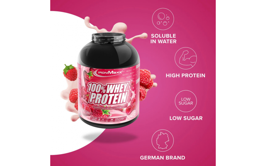 IronMaxx 100% Whey Protein – 2350 г, малина IronMaxx 100% Whey Protein – малина, 2350 г