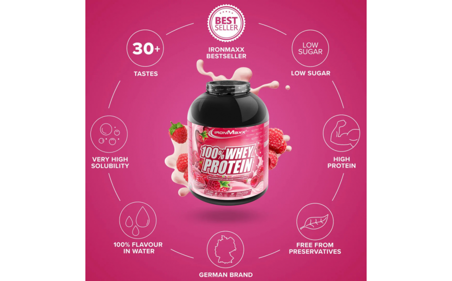 IronMaxx 100% Whey Protein – 2350 г, малина IronMaxx 100% Whey Protein – малина, 2350 г
