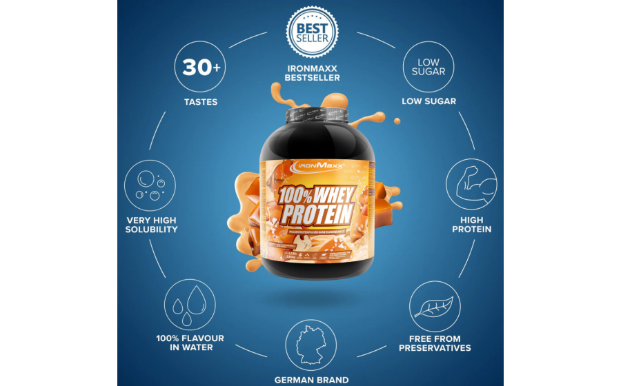 IronMaxx 100% Whey Protein – 2350 г, солона карамель IronMaxx 100% Whey Protein – солона карамель, 2350 г