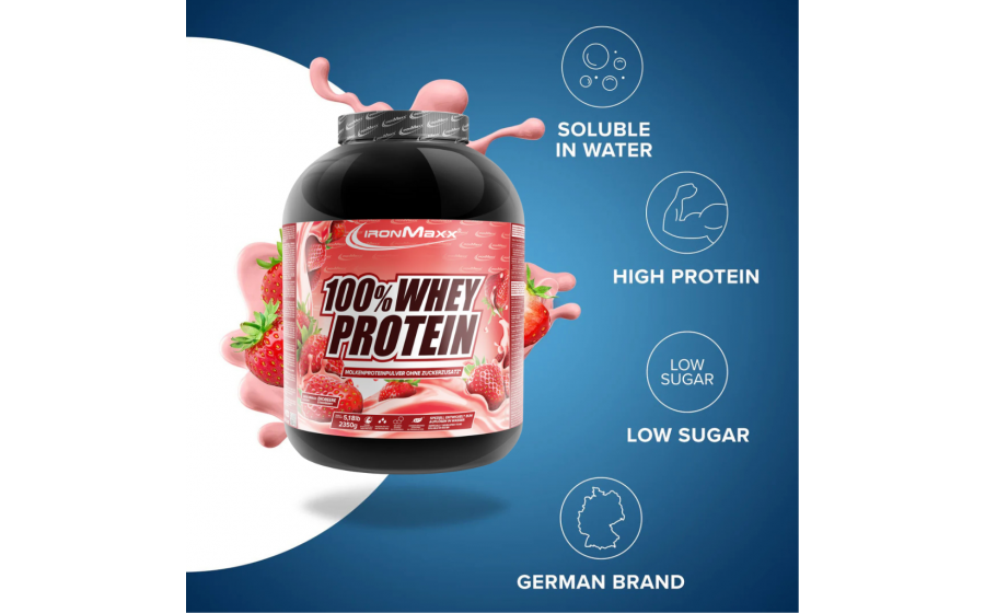 IronMaxx 100% Whey Protein – 2350 г, полуниця IronMaxx 100% Whey Protein – полуниця, 2350 г