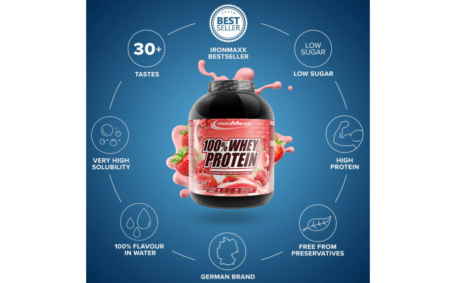 IronMaxx 100% Whey Protein – 2350 г, полуниця IronMaxx 100% Whey Protein – полуниця, 2350 г