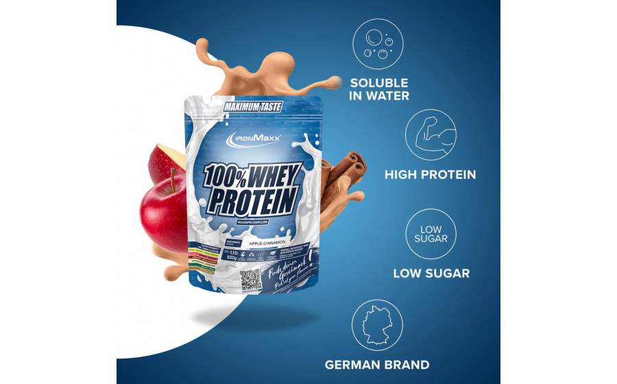 IronMaxx 100% Whey Protein 500 г – Яблуко-Кориця, протеїн Німечч
