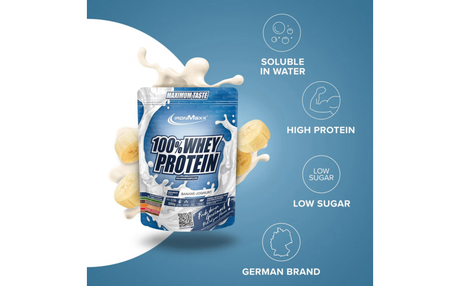 IronMaxx Whey Protein – Банан-Йогурт 500 г IronMaxx 100% Whey Protein 500 г – Банан-Йогурт, протеїн Німеччи