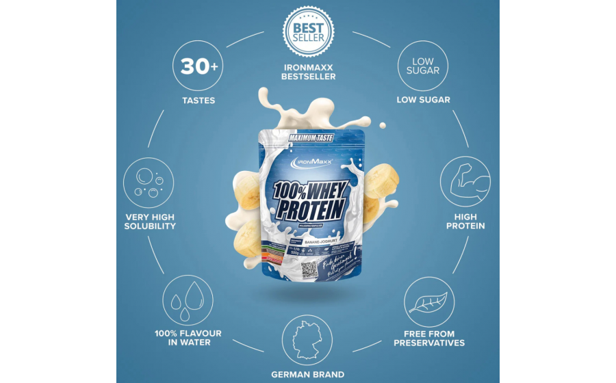 IronMaxx Whey Protein – Банан-Йогурт 500 г IronMaxx 100% Whey Protein 500 г – Банан-Йогурт, протеїн Німеччи