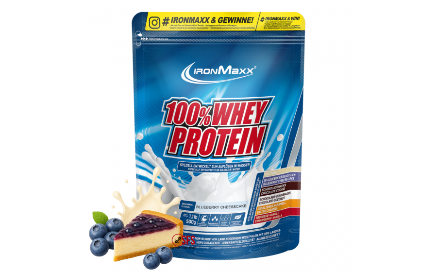 IronMaxx 100% Whey Protein 500 г – Чорниця-Чізкейк, протеїн Німе