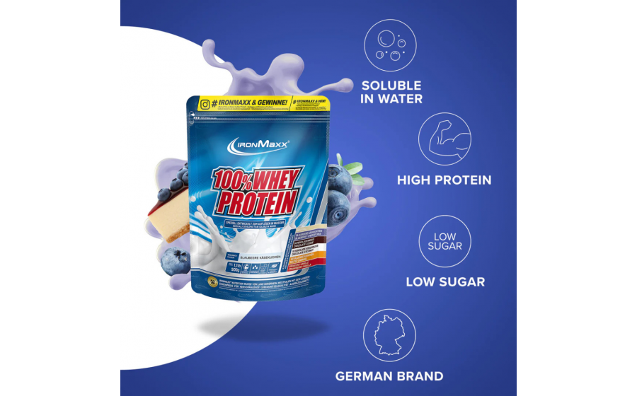 IronMaxx 100% Whey Protein 500 г – Чорниця-Чізкейк, протеїн Німе