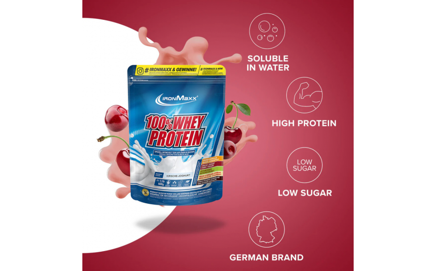IronMaxx Whey Protein – Вишня-Йогурт 500 г IronMaxx 100% Whey Protein 500 г – Вишня-Йогурт, протеїн Німеччи