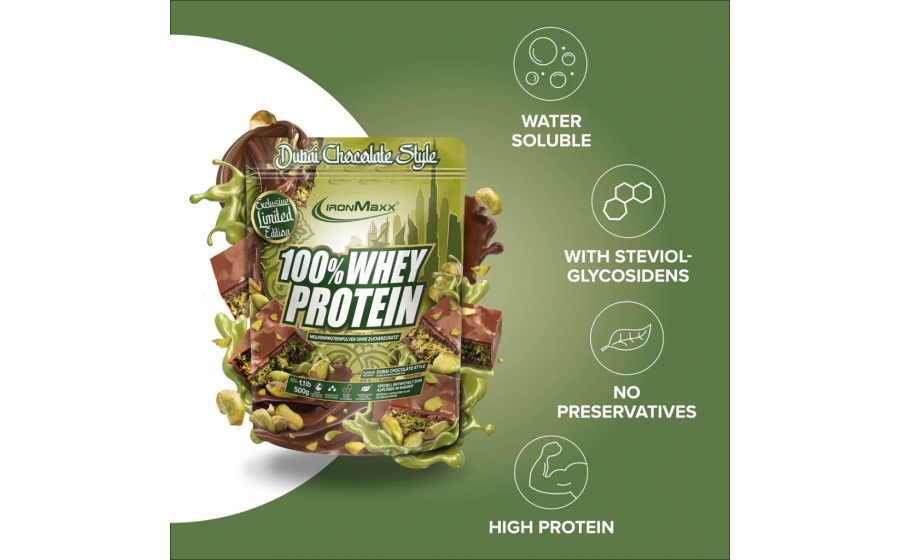 IronMaxx 100% Whey Protein 500 г Dubai Chocolate Style (Дубайськ