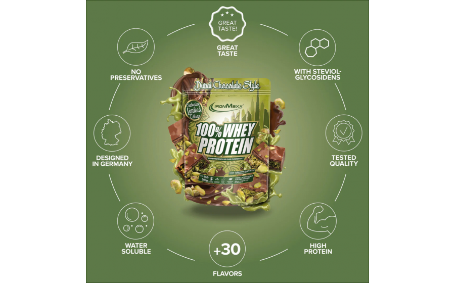 IronMaxx 100% Whey Protein 500 г Dubai Chocolate Style (Дубайськ