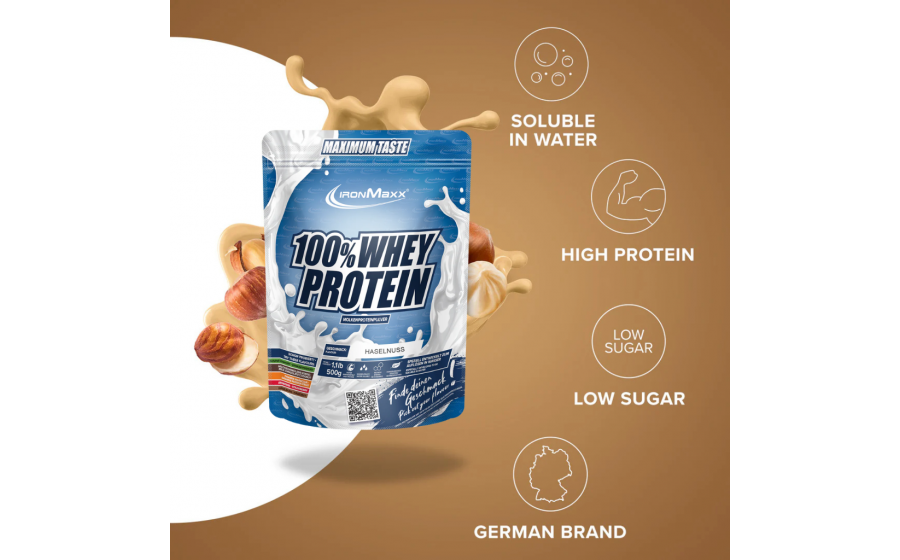 IronMaxx Whey Protein Hazelnut 500 г Фундук Протеїн IronMaxx 100% Whey Protein Hazelnut 500 г смак Фундук