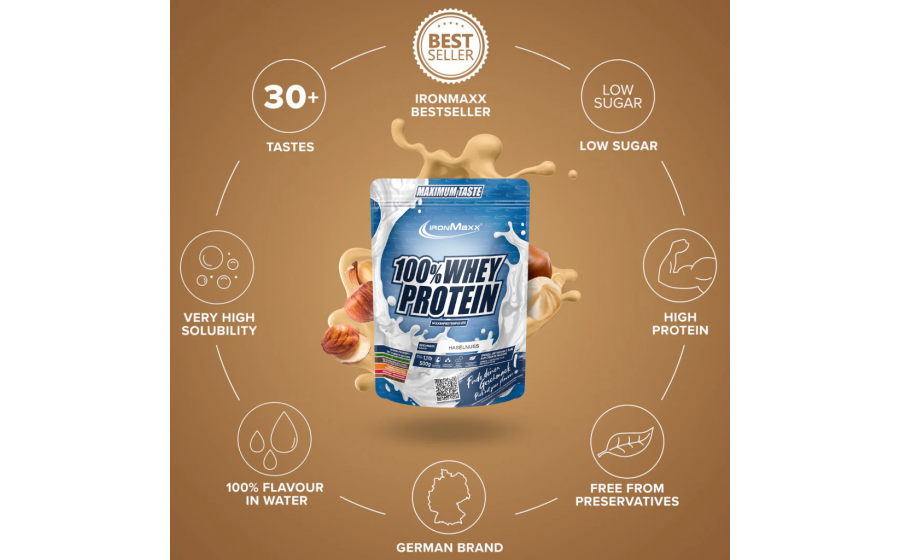 IronMaxx Whey Protein Hazelnut 500 г Фундук Протеїн IronMaxx 100% Whey Protein Hazelnut 500 г смак Фундук