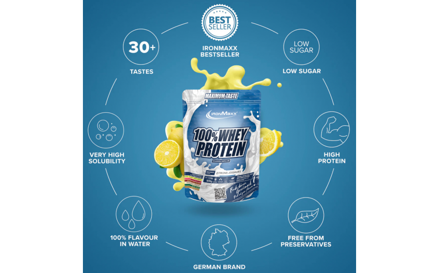 Протеїн IronMaxx 100% Whey Protein 500 г – Лимон-Йогурт
