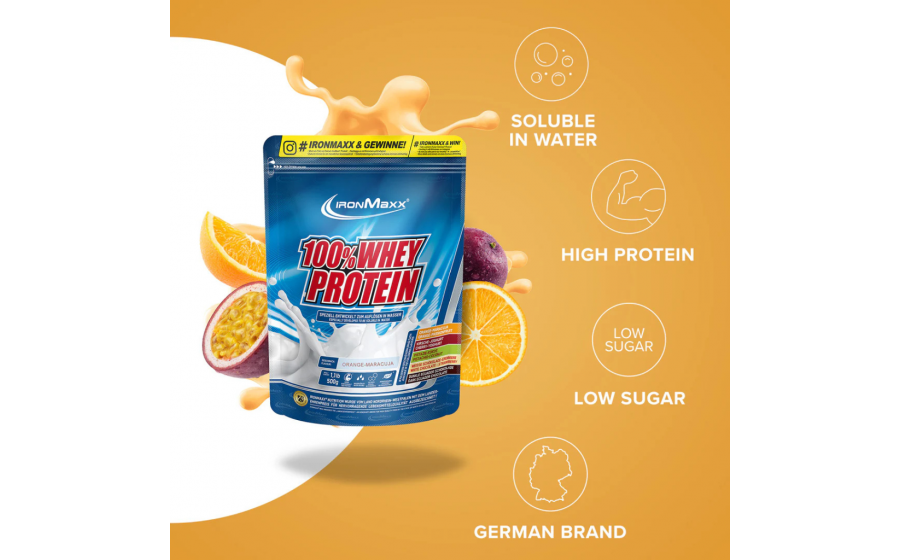 IronMaxx 100% Whey Protein – Апельсин-Маракуйя IronMaxx 100% Whey Protein 500 г Апельсин-Маракуйя, спортивне ха