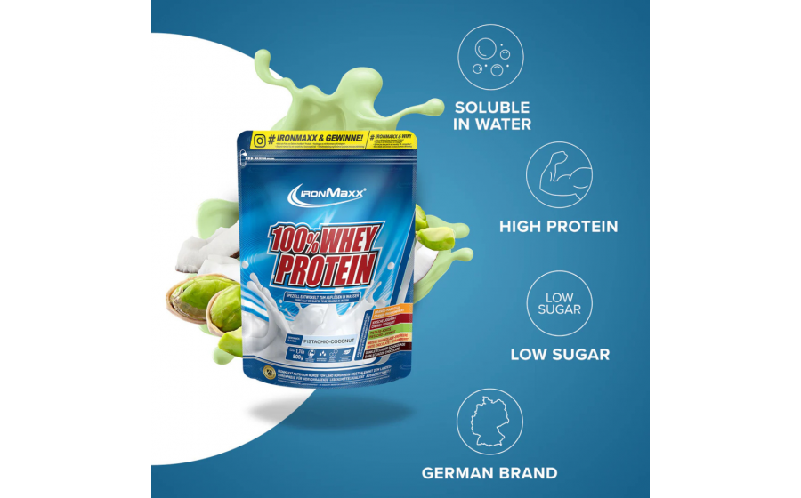 IronMaxx 100% Whey Protein 500 г Фісташка-Кокос – сироватковий п