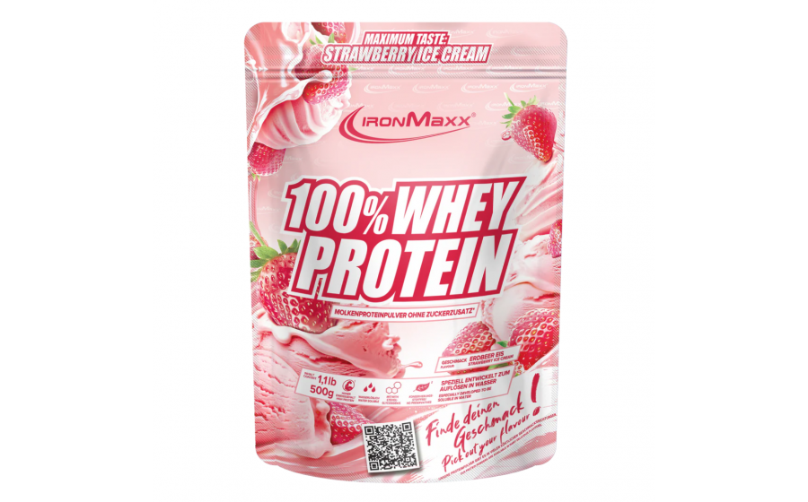 IronMaxx 100% Whey Protein – Полуничне Морозиво IronMaxx 100% Whey Protein 500 г – Полуничне Морозиво