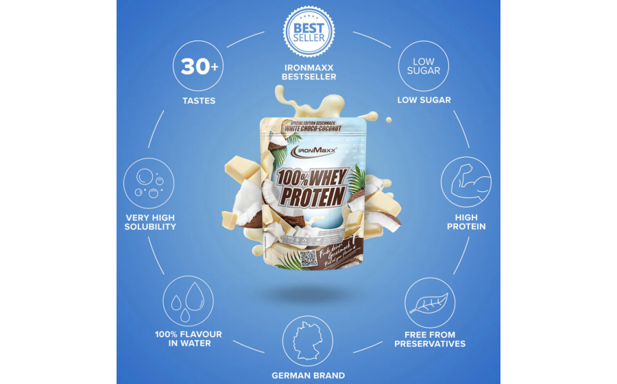 IronMaxx 100% Whey Protein – Білий Шоколад-Кокос IronMaxx 100% Whey Protein 500 г – Білий Шоколад-Кокос, протеїн