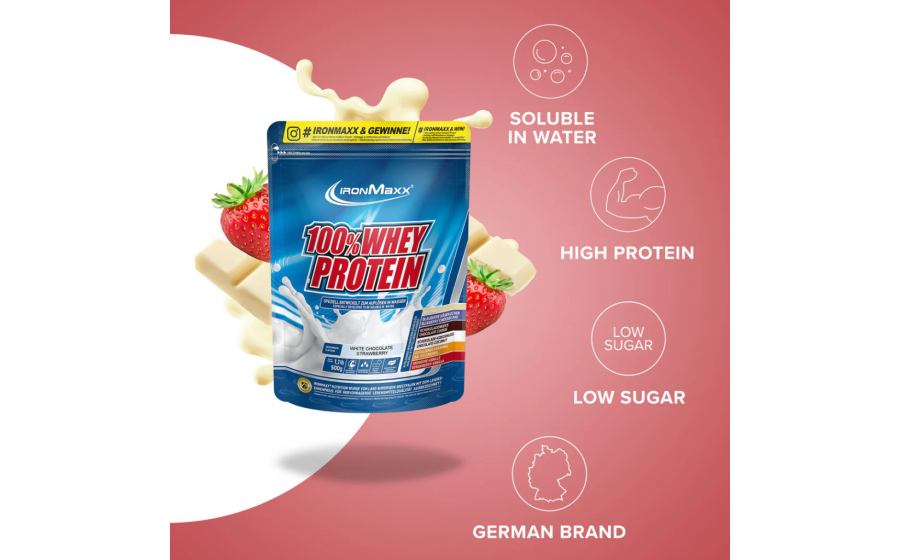IronMaxx 100% Whey Protein 500 г — Білий шоколад-полуниця