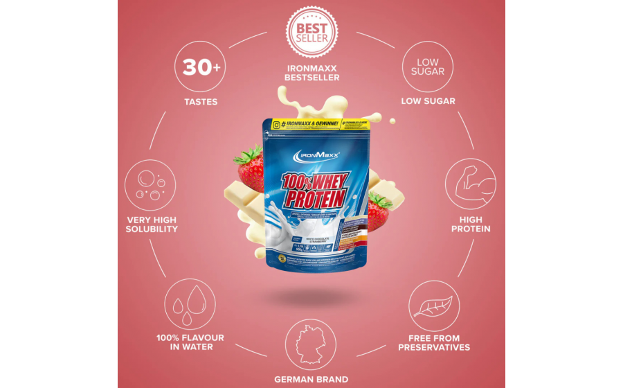 IronMaxx 100% Whey Protein 500 г — Білий шоколад-полуниця