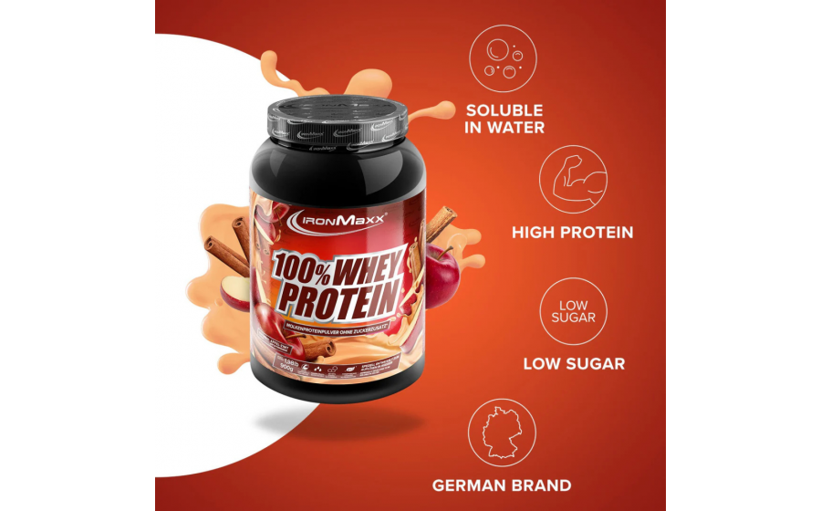 IronMaxx 100% Whey Protein – 900 г, яблуко-кориця IronMaxx 100% Whey Protein – яблуко-кориця, 900 г