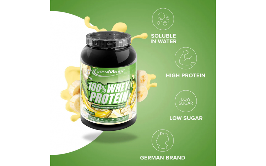 IronMaxx Whey Protein – Банан-Йогурт 900 г IronMaxx 100% Whey Protein 900 г – Банан-Йогурт