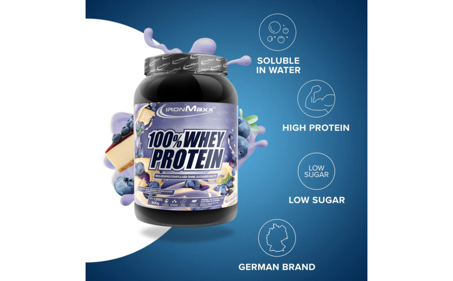 IronMaxx Whey Protein – Чорниця-Чізкейк 900 г IronMaxx 100% Whey Protein 900 г – Чорниця-Чізкейк