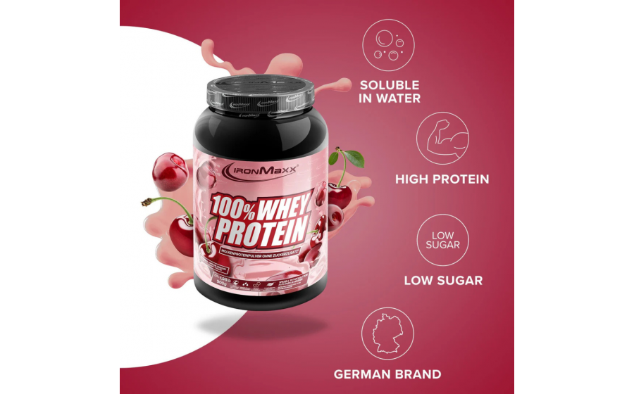 IronMaxx Whey Protein Вишня-Йогурт IronMaxx 100% Whey Protein 900 г – Вишня-Йогурт