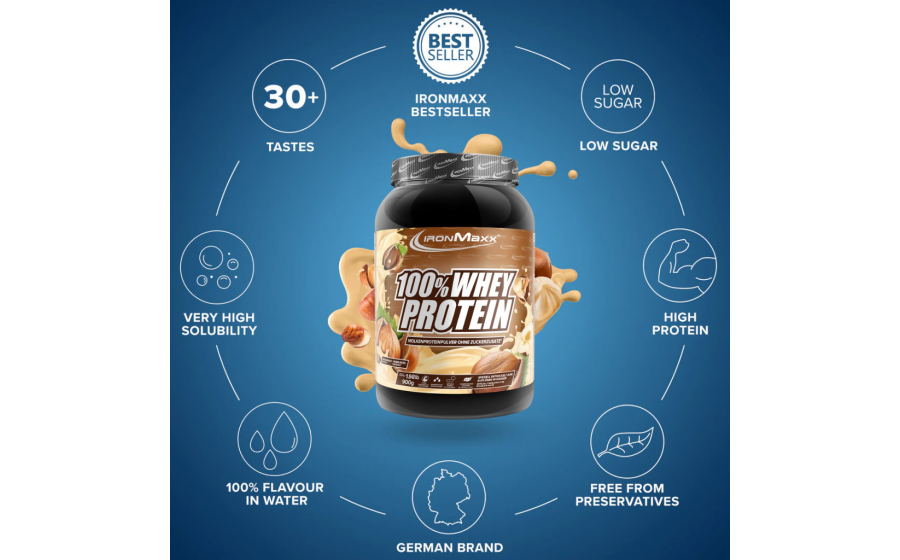 IronMaxx Hazelnut 900 г IronMaxx 100% Whey Protein Hazelnut 900 г – протеїн смак фундук