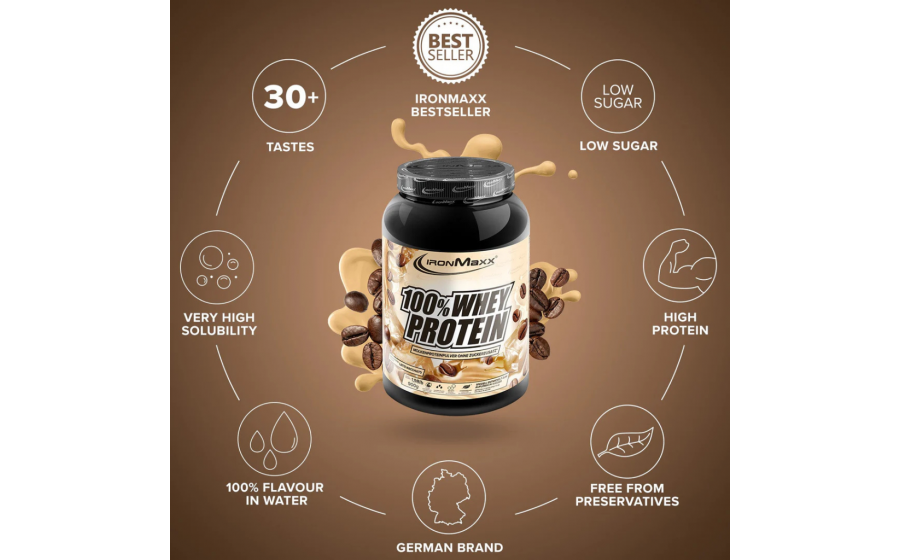 IronMaxx Whey Protein – Латте Макиато 900 г IronMaxx 100% Whey Protein 900 г – Латте Макиато