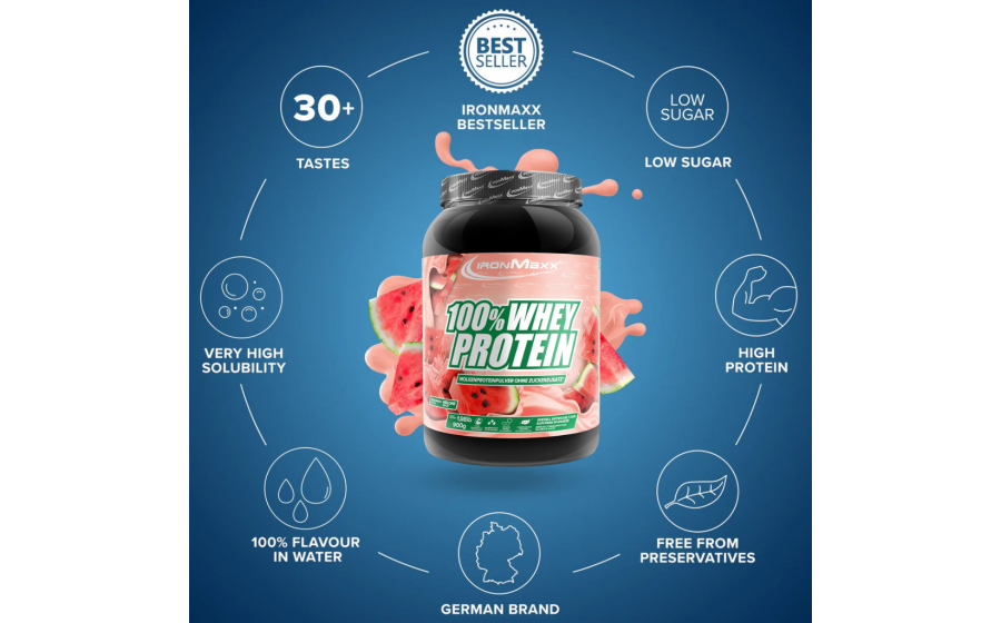 : IronMaxx Whey Protein – Диня 900 г IronMaxx 100% Whey Protein 900 г – Диня, протеїн Німеччина