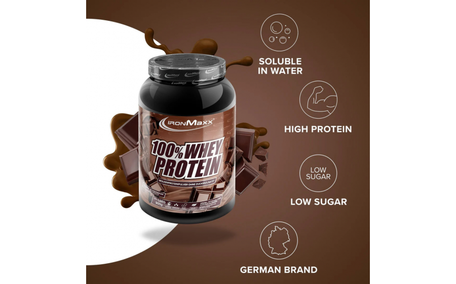 IronMaxx 100% Whey Protein 900 г – Молочний Шоколад, протеїн спо