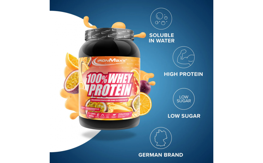 IronMaxx 100% Whey Protein Orange Passion Fruit 900 г – протеїн 