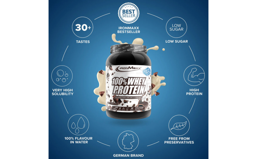 IronMaxx Whey Protein – Страчателла 900 г IronMaxx 100% Whey Protein 900 г – Страчателла, протеїн Німеччин