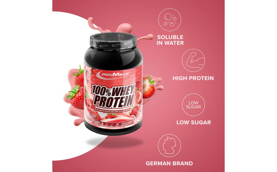 IronMaxx Whey Protein – Клубніка 900 г IronMaxx 100% Whey Protein 900 г – Клубніка, протеїн Німеччина