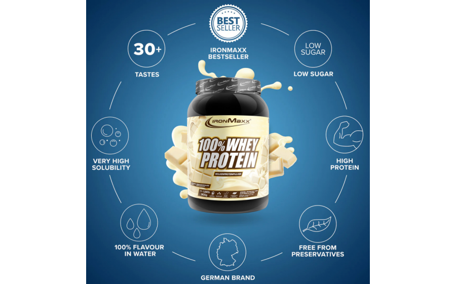 IronMaxx 100% Whey Protein – білий шоколад, 900 г