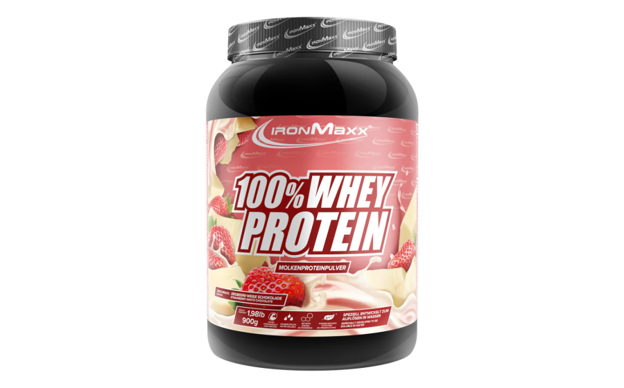 IronMaxx Whey Protein Білий Шоколад-Клубніка IronMaxx 100% Whey Protein 900 г – Білий Шоколад-Клубніка