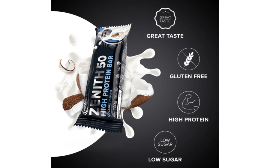 IronMaxx 50% Zenith Protein Bar – батончик з 50% білка, Кокос IronMaxx 50% Zenith Protein Bar 100 г – Coconut; протеїновий бат