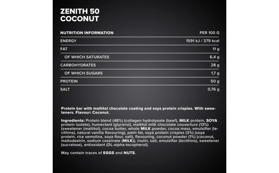 IronMaxx 50% Zenith Protein Bar – батончик з 50% білка, Кокос IronMaxx 50% Zenith Protein Bar 100 г – Coconut; протеїновий бат