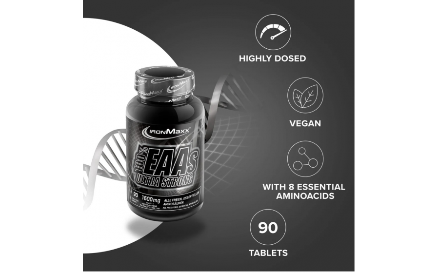 IronMaxx 100% EAAs Ultra Strong – 90 таблеток; фронтальна упаков