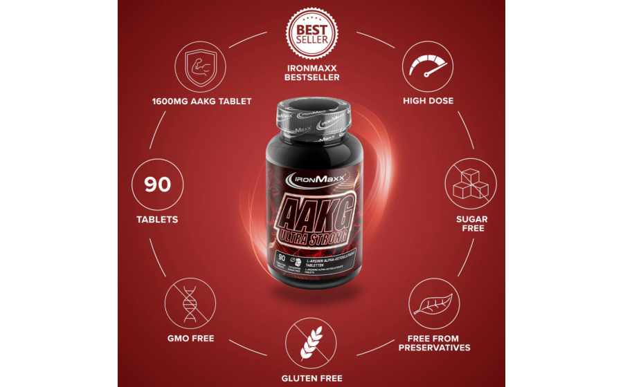 IronMaxx AAKG Ultra Strong – 90 таблеток, аргинин альфа-кетоглут
