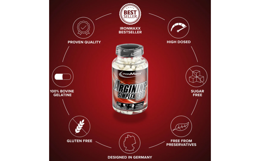 IronMaxx Arginine Simplex 800 – 130 капсул, аргинин 800 мг