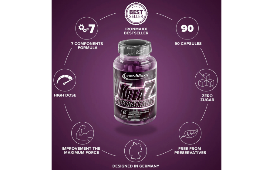 IronMaxx Krea7 Superalkaline – 90 таблеток IronMaxx Krea7 Superalkaline – 7 форм креатину, 90 таблеток