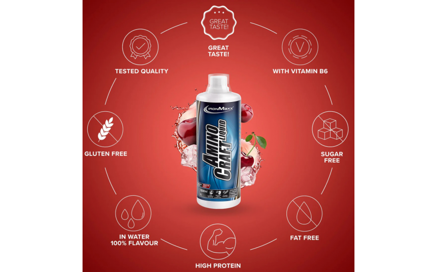 IronMaxx AminoCraft Liquid 1000 мл – вишнёвый вкус, жидкие амино