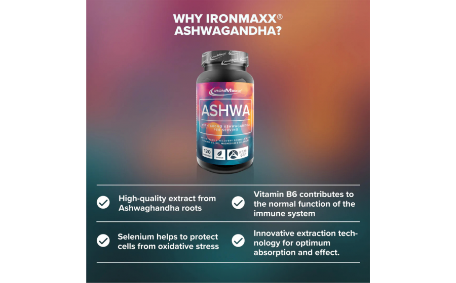 IronMaxx Ashwagandha – 120 капсул, ашваганда для здоров’я IronMaxx Ashwagandha – капсули ашваганди для зниження стресу та
