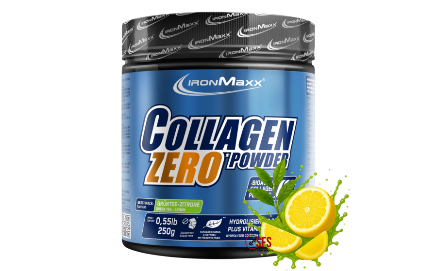 IronMaxx Collagen Powder Zero – колаген без цукру, 250 г, Зелени IronMaxx Collagen Powder Zero 250 г – Green Tea Lemon; порошкови