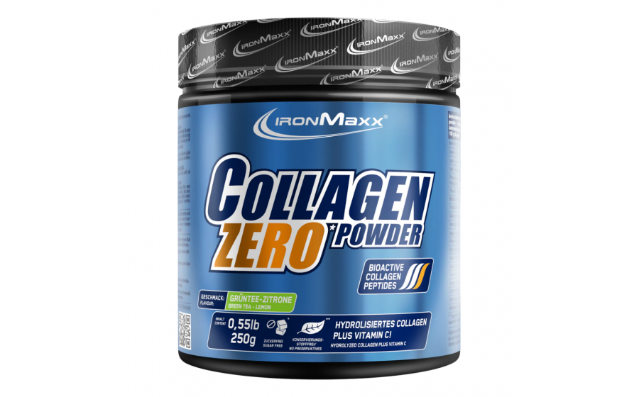 IronMaxx Collagen Powder Zero – колаген без цукру, 250 г, Зелени IronMaxx Collagen Powder Zero 250 г – Green Tea Lemon; порошкови