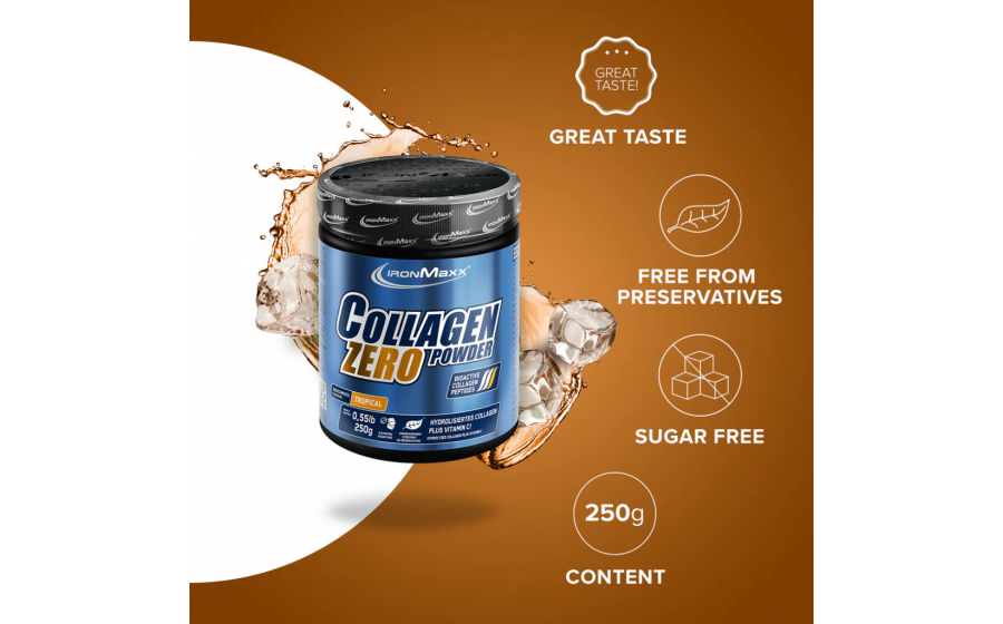 IronMaxx Collagen Powder Zero – колаген без цукру, 250 г, Тропіч IronMaxx Collagen Powder Zero 250 г – Tropical; порошковий колаг